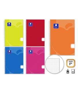 Golden Extra Pack de 5 Cuadernos Folio 80 Hojas 90gr Cuadricula - Margen Remarcado - Tapa Polipropileno Translucido - Colores Su