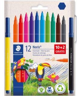 Staedtler Noris 326 Pack de 12 Rotulador de Punta Fina - Trazo 1mm - Tina Base de Agua - Tapa Ventilada - Colores surtidos