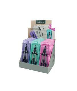 Faber-Castell Expositor de 15 Compases de Ajuste Rapido - Articulaciones en ambos Brazos - Accesorios de Recambio - Adaptador Un
