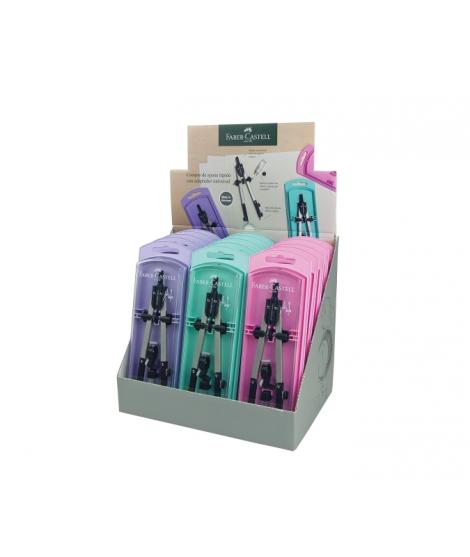 Faber-Castell Expositor de 15 Compases de Ajuste Rapido - Articulaciones en ambos Brazos - Accesorios de Recambio - Adaptador Un