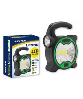 Jupiter Linterna COB+1 LED - Foco Bombilla 160lm, Foco LED 60lm - Funciona con 3 Pilas AA (No Incluidas) - Color Negro/Verde