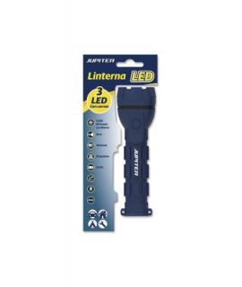 Jupiter Linterna de Luz Blanca 3 LED 50lm - Cuerpo de Goma - Resistencia IP44 - Funciona con 2 Pilas AA (No Incluidas) - Color A
