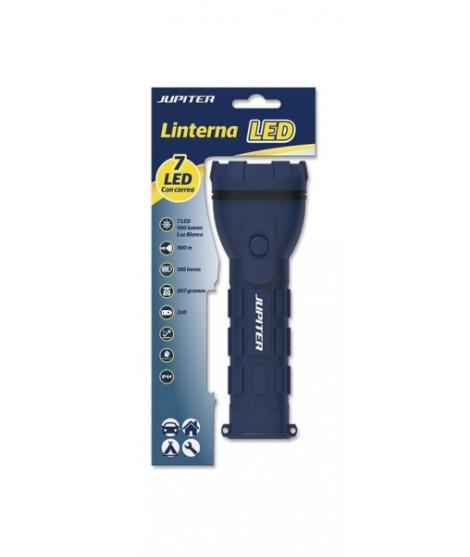 Jupiter Linterna de Luz Blanca 7 LED 100lm - Cuerpo de Goma - Resistencia IP44 - Funciona con 2 Pilas D R20 (No Incluidas) - Col