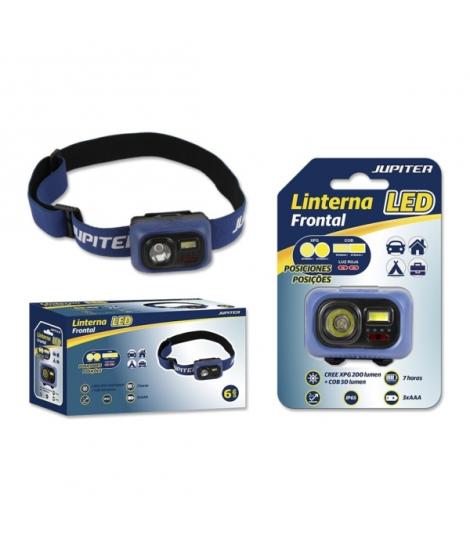 Jupiter Linterna Frontal LED 200lm + COB 50lm - Resistencia IP65 - Goma Ajustable para Cabeza - Funciona con 3 Pilas AAA (No Inc