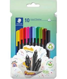 Staedtler Triplus Fineliner 334 Pack de 10 Rotuladores de Punta Fina en Envase de Carton - Trazo de 0.3mm Aprox - Diseño Ergonom