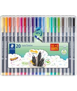 Staedtler Triplus Fineliner 334 Pack de 20 Rotuladores de Punta Fina - Trazo 0.3 mm Aprox - Tinta Base de Agua - Colores Surtido