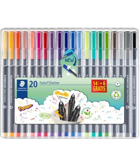Staedtler Triplus Fineliner 334 Pack de 20 Rotuladores de Punta Fina - Trazo 0.3 mm Aprox - Tinta Base de Agua - Colores Surtido