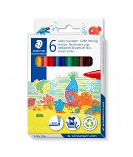 Staedtler Noris Jumbo 340 Pack de 6 Rotuladores Jumbo - Punta de Fibra - Trazo 3mm - Tapa Ventilada - Colores Surtidos