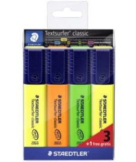 Staedtler Textsurfer Classic 364 Pack de 4 Marcadores Fluorescentes - Secado Rapido - Trazo 1 - 5mm Aprox - Colores Surtidos
