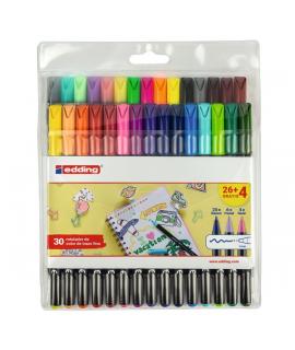 Edding 1200 Pack de 30 Rotuladores - Punta Redonda - Tinta con Base de Agua - Colores Clasicos, Neon y Pastel Surtidos
