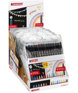 Edding 1200 Expositor con 15 Packs de 15 Rotuladores - Punta Redonda - Tinta con Base de Agua - Colores Metalicos y Purpurina Su