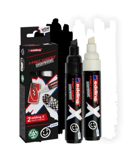 Edding X 6900 Pack de 2 Rotuladores Multisuperficie Permanentes de Tinta Opaca - Punta Biselada con Trazo 2-10mm - Color Blanco 