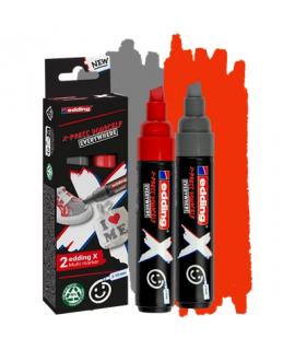 Edding X 6900 Pack de 2 Rotuladores Multisuperficie Permanentes de Tinta Opaca - Punta Biselada con Trazo 2-10mm - Color Gris y 