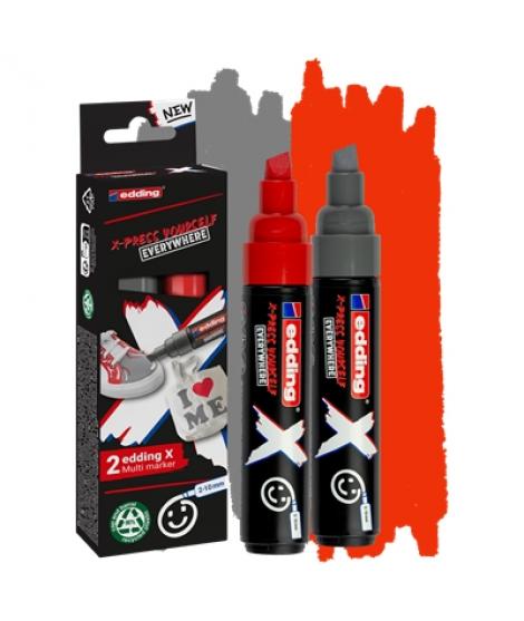 Edding X 6900 Pack de 2 Rotuladores Multisuperficie Permanentes de Tinta Opaca - Punta Biselada con Trazo 2-10mm - Color Gris y 
