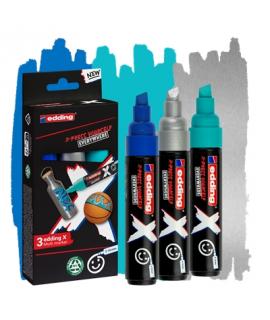 Edding X 6900 Oceano Pack de 3 Rotuladores Multisuperficie Permanentes de Tinta Opaca - Punta Biselada con Trazo 2-10mm - Color 