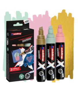 Edding X 6900 Pastel Pack de 3 Rotuladores Multisuperficie Permanentes de Tinta Opaca - Punta Biselada con Trazo 2-10mm - Color 