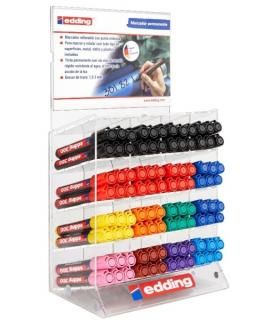 Edding 300 Expositor de 96 Rotuladores Permanentes - Punta Redonda - Trazo entre 1.5 y 3mm - Tinta Casi Inodora - Capuchon con C