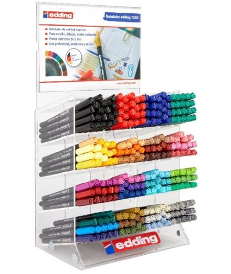 Edding 1300 Expositor con 260 Rotuladores - Punta Redonda - Trazo Medio - Tinta con Base de Agua - Colores Surtidos