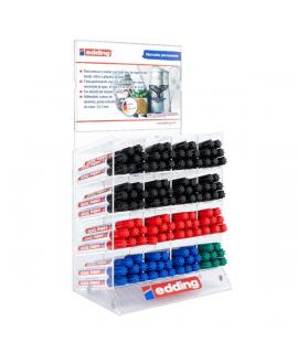 Edding 3000 Expositor con 128 Rotuladores Permanentes - Punta Redonda de 1.5mm - Trazo entre 1.5 y 3mm - Recargable - Secado Rap