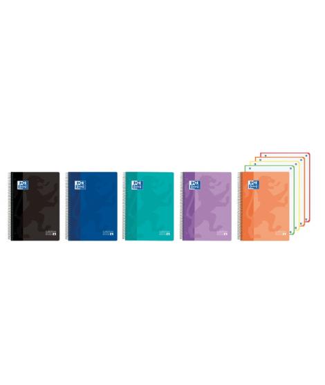 Oxford Europeanbook 4 Cuaderno A5+ Cuadriculado 5x5mm 120 Hojas 90gr - Tapa Superresistente - 4 Bandas de Color - Colores Vivos 