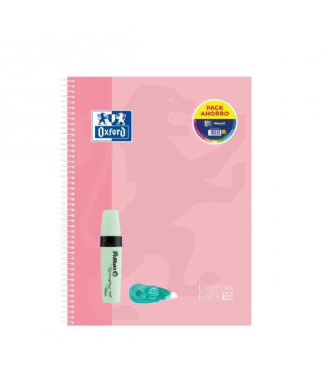 Oxford Europeanbook 10 Touch Cuaderno A4+ Cuadriculado 5x5mm 150 Hojas + Marcador Texmarker 490 Pastel Pelikan + Corrector Fancy