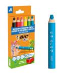 Bic Kids Multisuperficie Pack de 6 Lapices de Colores + Sacapuntas - Cuerpo Triangular - Minas Borrables en Superficies No Poros