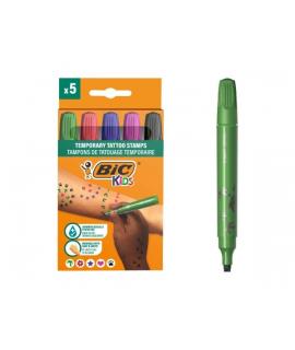 Bic Kids Pack de 5 Rotuladores de Sellos para Tatuajes Temporales - Tinta Dermatologicamente Testada y Sin Perfume - Colores Sur