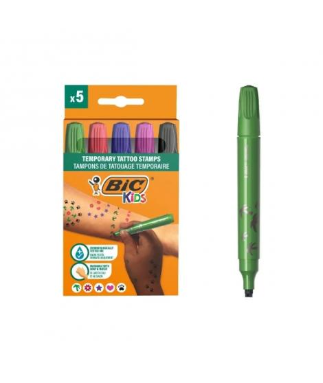 Bic Kids Pack de 5 Rotuladores de Sellos para Tatuajes Temporales - Tinta Dermatologicamente Testada y Sin Perfume - Colores Sur