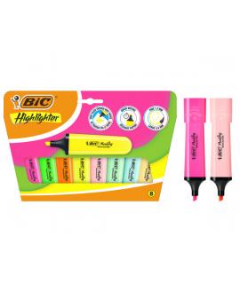 Bic Marking Highlighter Flat Pack de 8 Marcadores Fluorescentes - Punta Biselada - Trazo entre 1.20 y 4.60 mm - Tinta con Base d