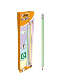Bic Evolution Pastel Lapiz de Grafito Hexagonal con Goma - Mina HB Ultrarresistente - Sin Madera - No se Astilla - Colores Paste