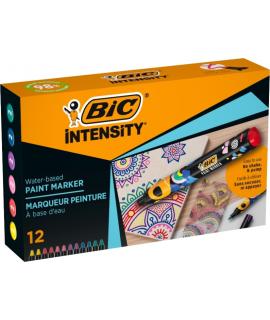 Bic Intensity Pack de 12 Marcadores de Pintura - Punta Media - Tinta con Base de Agua - 98% de Materiales Reciclados - Colores V