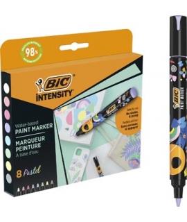 Bic Intensity Pack de 8 Marcadores de Pintura - Punta Media - Tinta con Base de Agua - 98% de Materiales Reciclados - Colores Pa