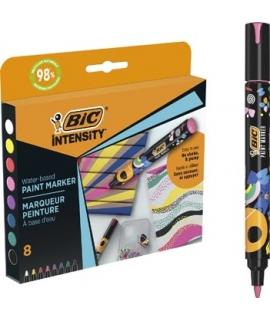 Bic Intensity Pack de 8 Marcadores de Pintura - Punta Media - Tinta con Base de Agua - 98% de Materiales Reciclados - Colores Su
