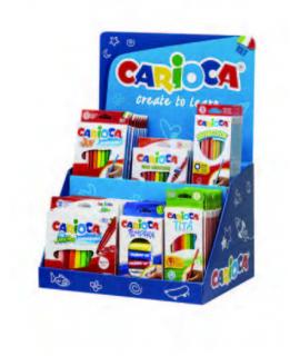 Carioca Expositor Core Incluye 8 Joy Box 12uds, 12 Supercolor Pencils Box 12uds, 6 Tempera Tubes 12ml x 5uds, 6 Jumbo Box 12uds,