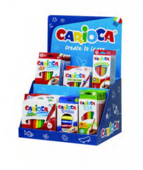 Carioca Expositor Core Incluye 8 Joy Box 12uds, 12 Supercolor Pencils Box 12uds, 6 Tempera Tubes 12ml x 5uds, 6 Jumbo Box 12uds,