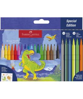 Faber-Castell Edicion Dinosaurios Pack de 24 Rotuladores de Colores - 18 Colores Clasicos + 3 Colores Metalizados + 3 Colores Ne