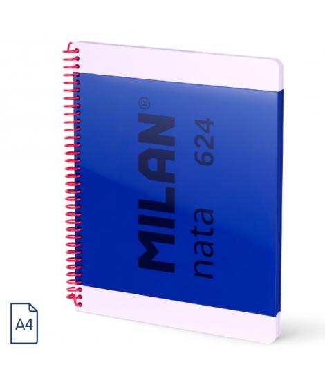 Milan Nata 624 Cuaderno Espiral Formato A4 Liso - 80 Hojas de 95 gr/m2 - Microperforado, 4 Taladros - Color Azul