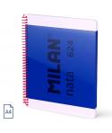 Milan Nata 624 Cuaderno Espiral Formato A4 Liso - 80 Hojas de 95 gr/m2 - Microperforado, 4 Taladros - Color Azul