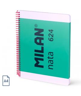 Milan Nata 624 Cuaderno Espiral Formato A4 Liso - 80 Hojas de 95 gr/m2 - Microperforado, 4 Taladros - Color Verde