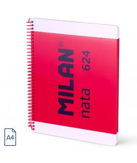 Milan Nata 624 Cuaderno Espiral Formato A4 Liso - 80 Hojas de 95 gr/m2 - Microperforado, 4 Taladros - Color Rosa