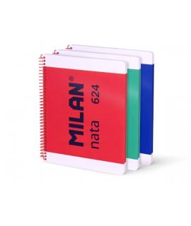 Milan Nata 624 Pack de 3 Cuadernos Espiral Formato A4 Liso - 80 Hojas de 95 gr/m2 - Microperforado, 4 Taladros - Colores Surtido