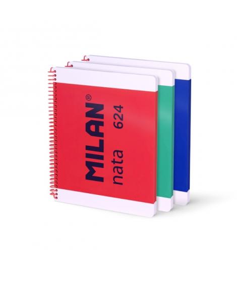 Milan Nata 624 Pack de 3 Cuadernos Espiral Formato A4 Liso - 80 Hojas de 95 gr/m2 - Microperforado, 4 Taladros - Colores Surtido