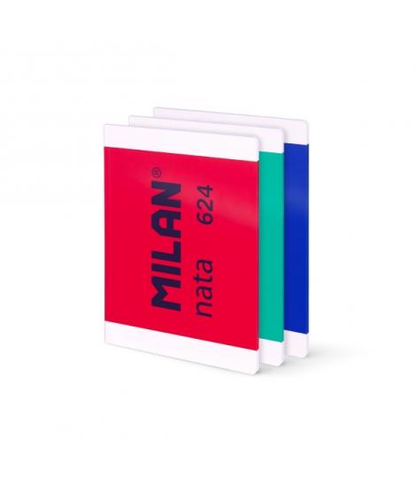 Milan Nata 624 Pack de 3 Libretas Encoladas Formato A4 Liso - 48 Hojas de 95 gr/m2 - Microperforado - Colores Surtidos