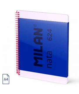 Milan Nata 624 Cuaderno Espiral Formato A4 Pautado 7mm - 80 Hojas de 95 gr/m2 - Microperforado, 4 Taladros - Color Azul