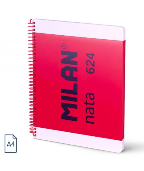 Milan Nata 624 Cuaderno Espiral Formato A4 Pautado 7mm - 80 Hojas de 95 gr/m2 - Microperforado, 4 Taladros - Color Rosa