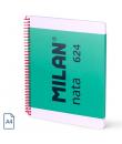Milan Nata 624 Cuaderno Espiral Formato A4 Cuadricula 5x5mm - 80 Hojas de 95 gr/m2 - Microperforado, 4 Taladros - Color Verde