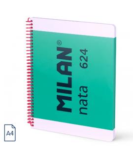 Milan Nata 624 Cuaderno Espiral Formato A4 Cuadricula 5x5mm - 80 Hojas de 95 gr/m2 - Microperforado, 4 Taladros - Color Verde