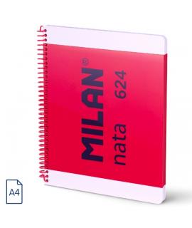 Milan Nata 624 Cuaderno Espiral Formato A4 Cuadricula 5x5mm - 80 Hojas de 95 gr/m2 - Microperforado, 4 Taladros - Color Rosa