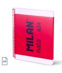 Milan Nata 624 Cuaderno Espiral Formato A4 Cuadricula 5x5mm - 80 Hojas de 95 gr/m2 - Microperforado, 4 Taladros - Color Rosa