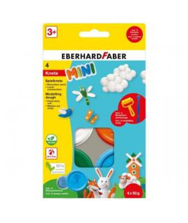 Eberhard Faber Mini Kids Pack con 4 Botes 50gr de Pasta de Modelar + 2 Herramientas - 90% Ingredientes Naturales - Facil de Lava